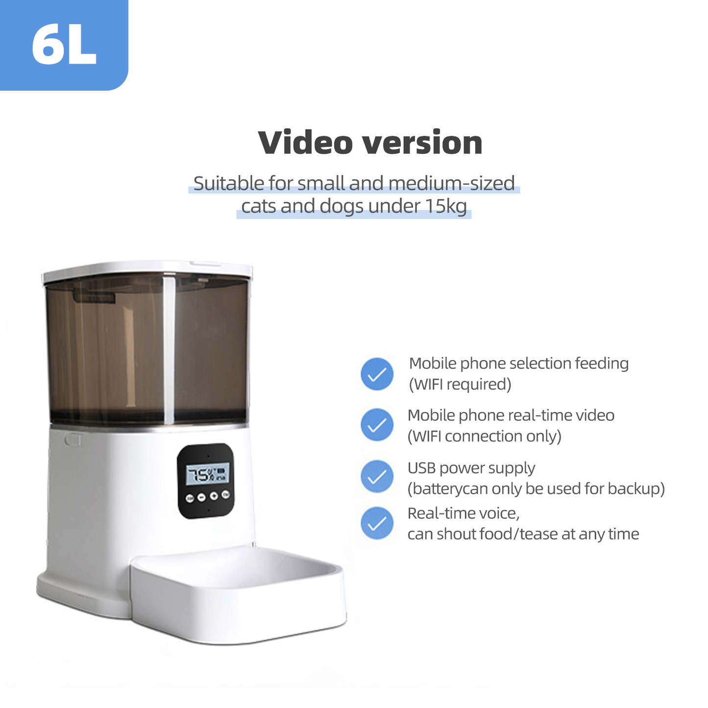 Okos Smart Wi-Fi Automatic Pet Feeder, 6L Dry Food Dispenser