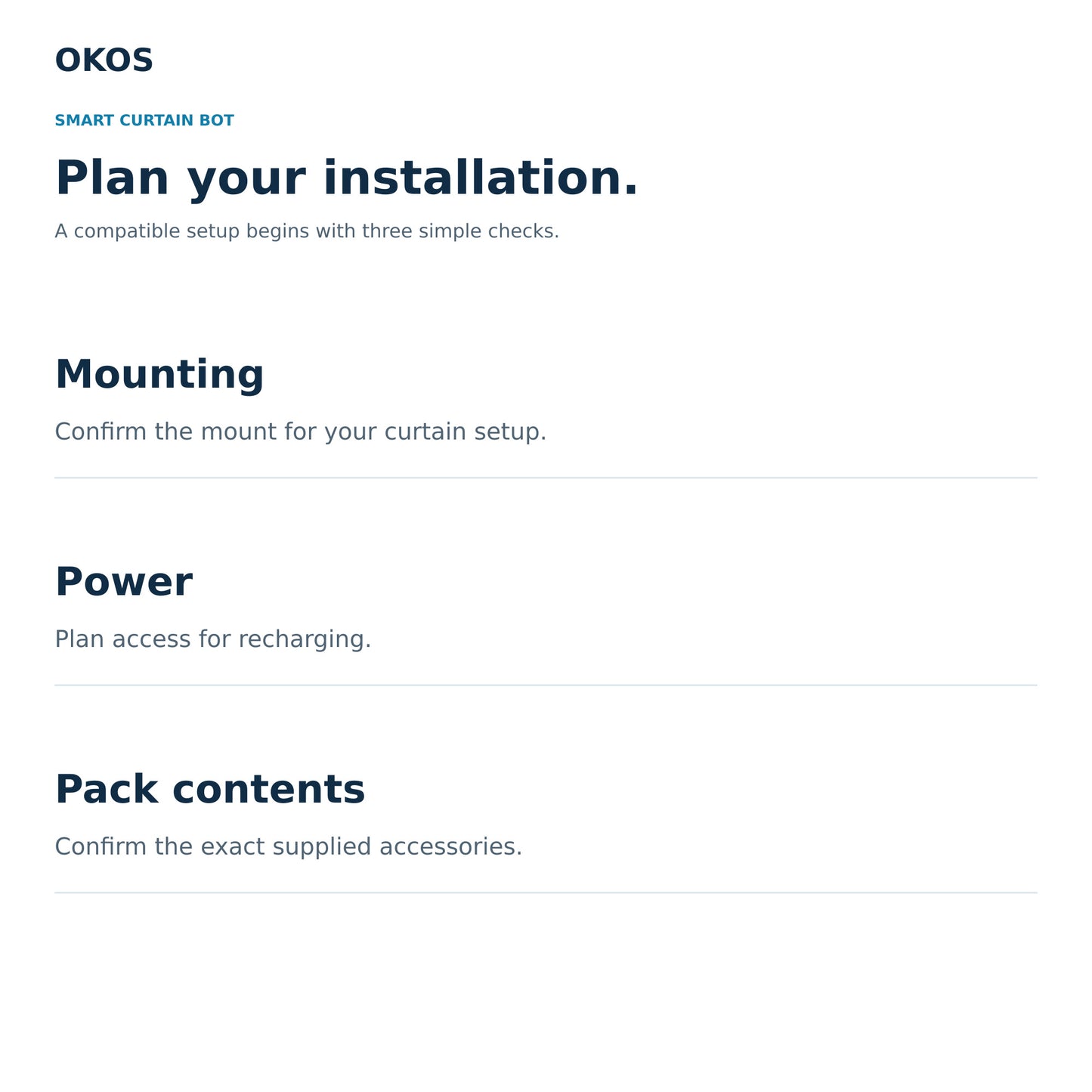OKOS Smart Curtain Bot — pre-order compatibility and installation checklist