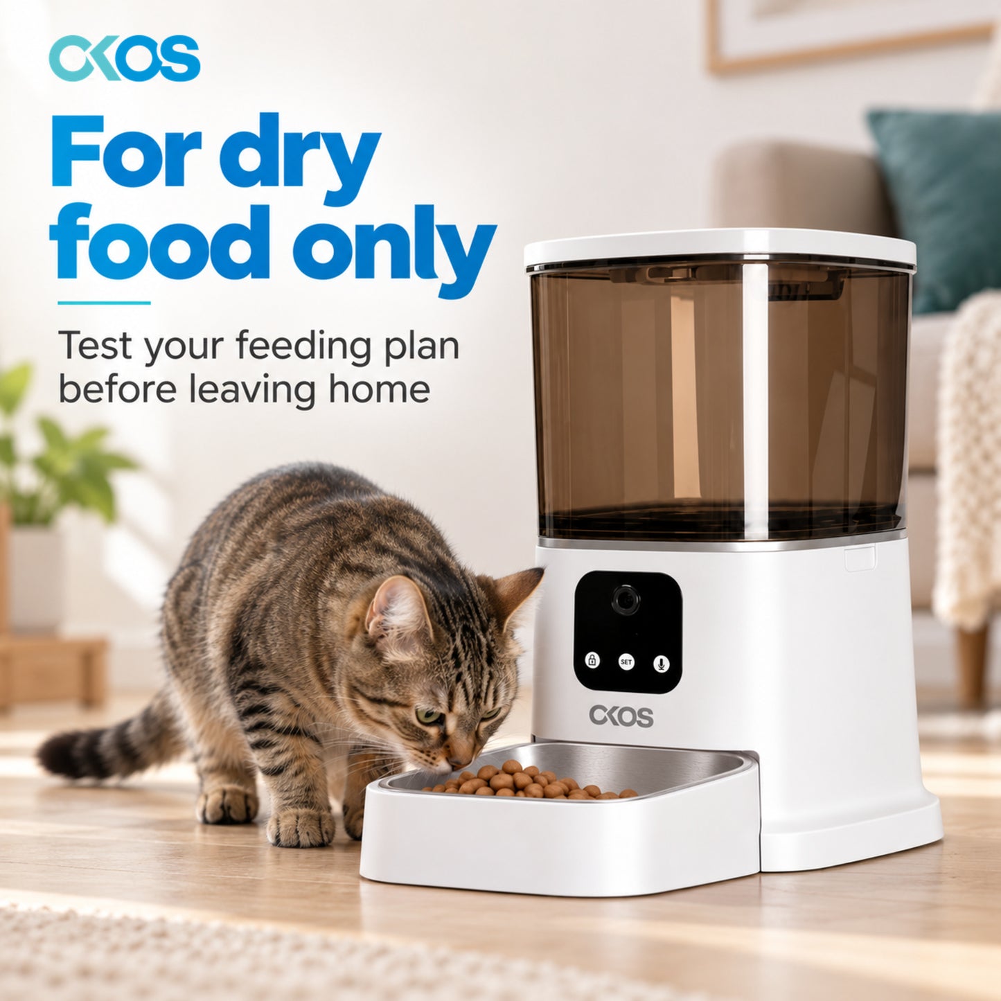 OKOS 6L automatic feeder designed for dry pet food