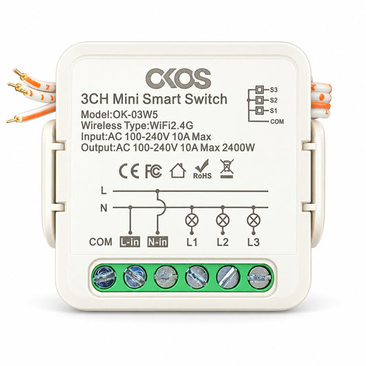 OKOS 3-Gang Wi-Fi Smart Switch Module: Pure-white AI-assisted product hero