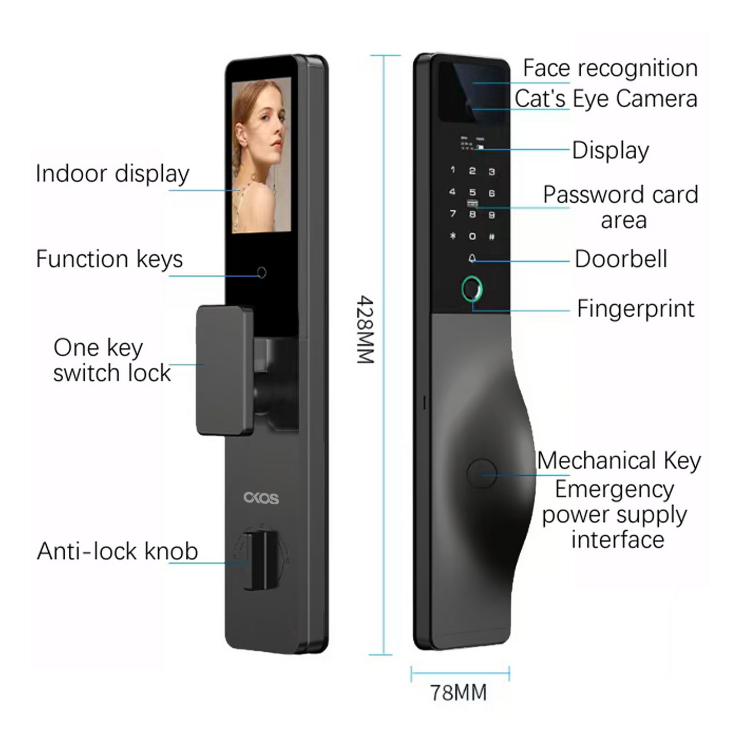 Okos Smart 3D face Recognition 2 Way Video intercom, Ok_939