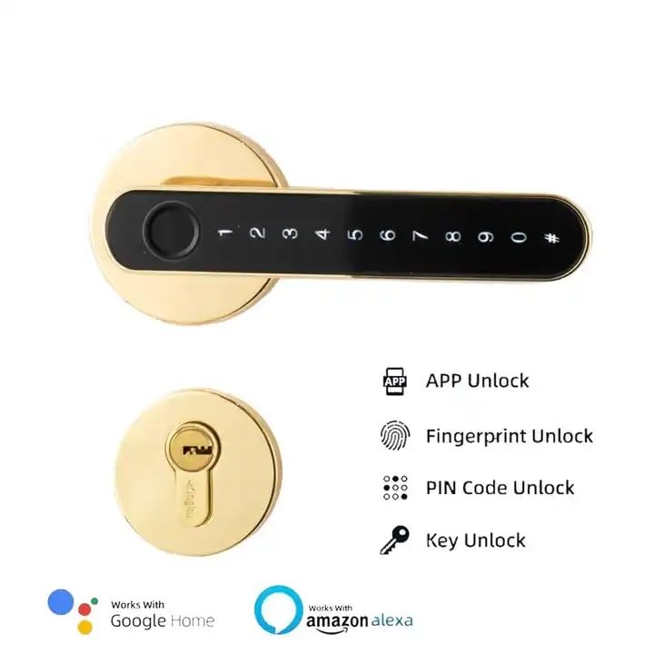 Smart Gold Lever Door Lock Fingerprint And Touchscreen