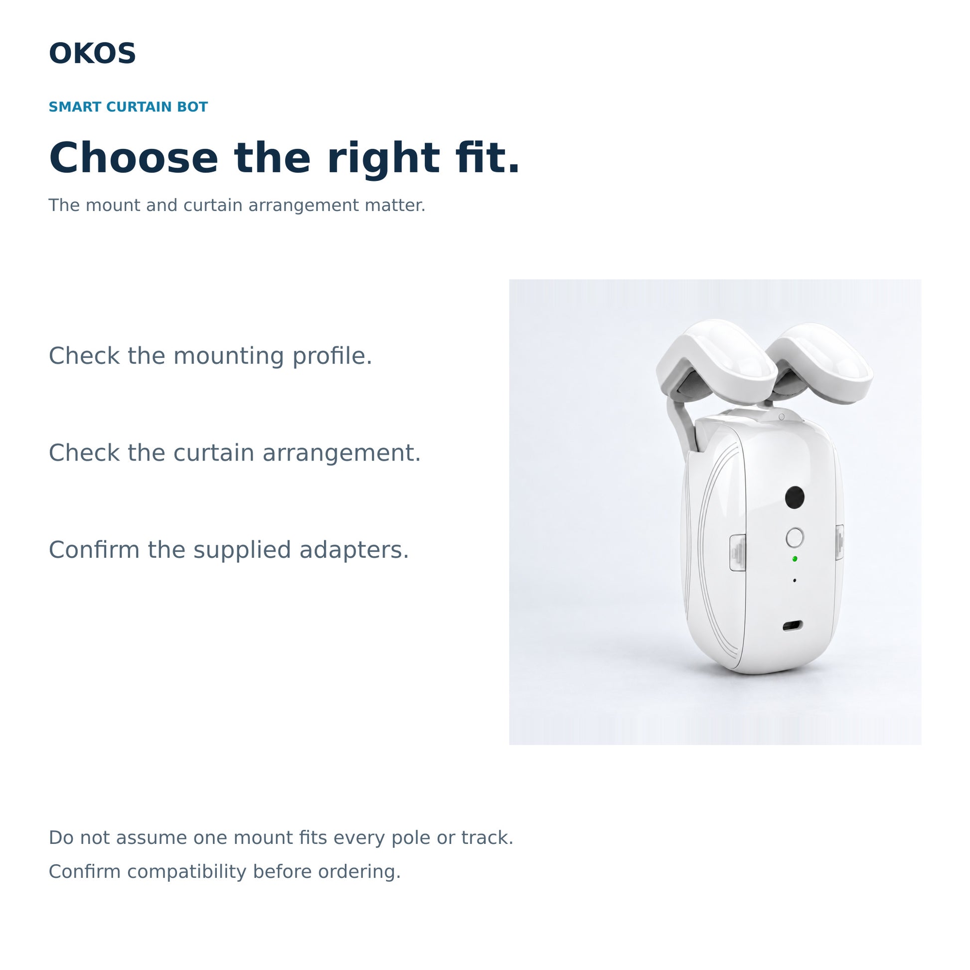 OKOS Smart Curtain Bot — size and installation-fit guide