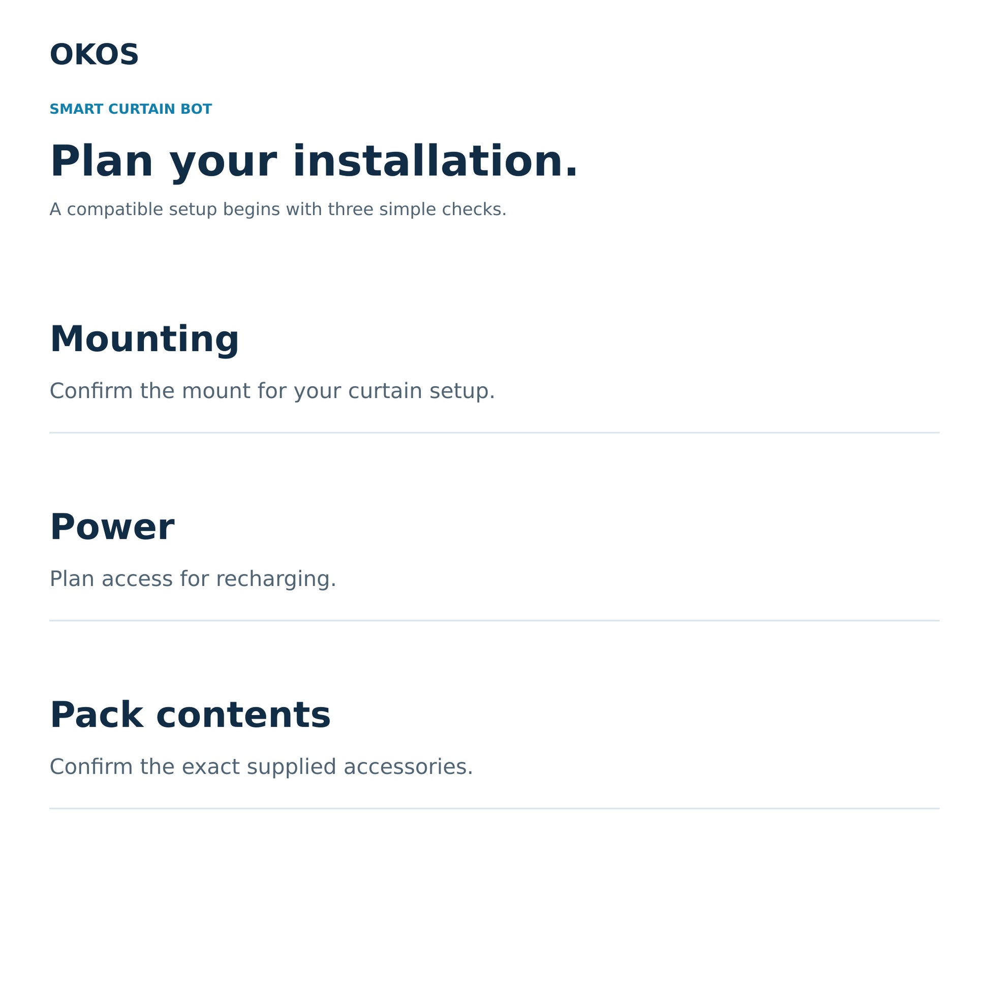 OKOS Smart Curtain Bot — pre-order compatibility and installation checklist