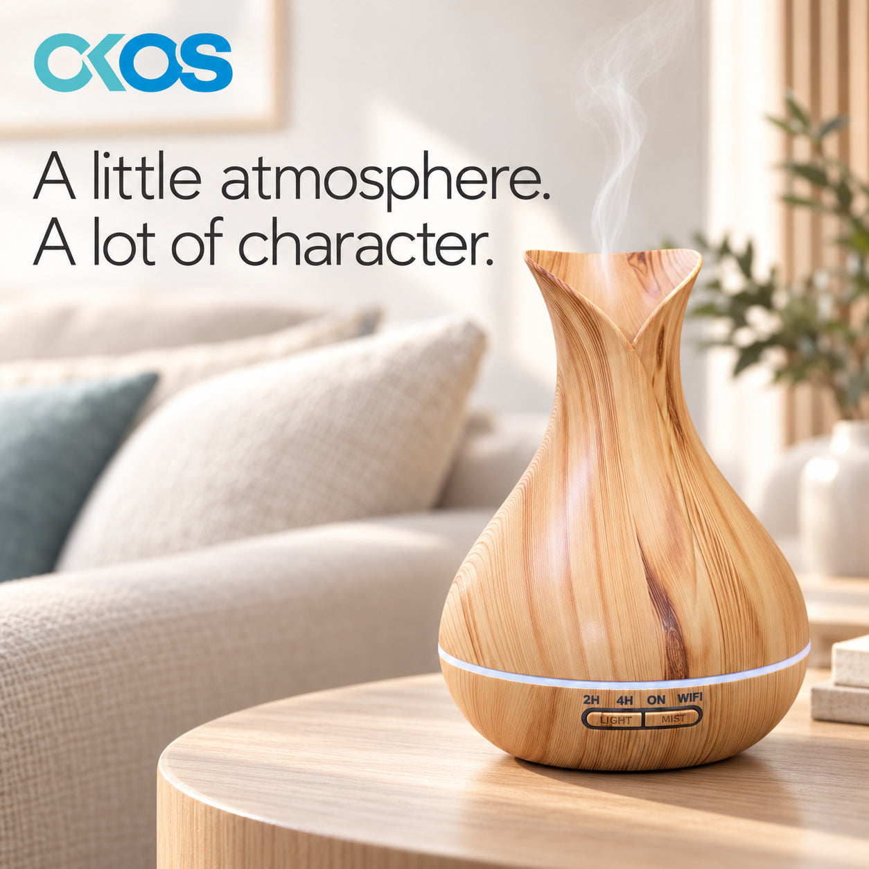 Wi-Fi aroma diffuser in an illustrative living-room setting