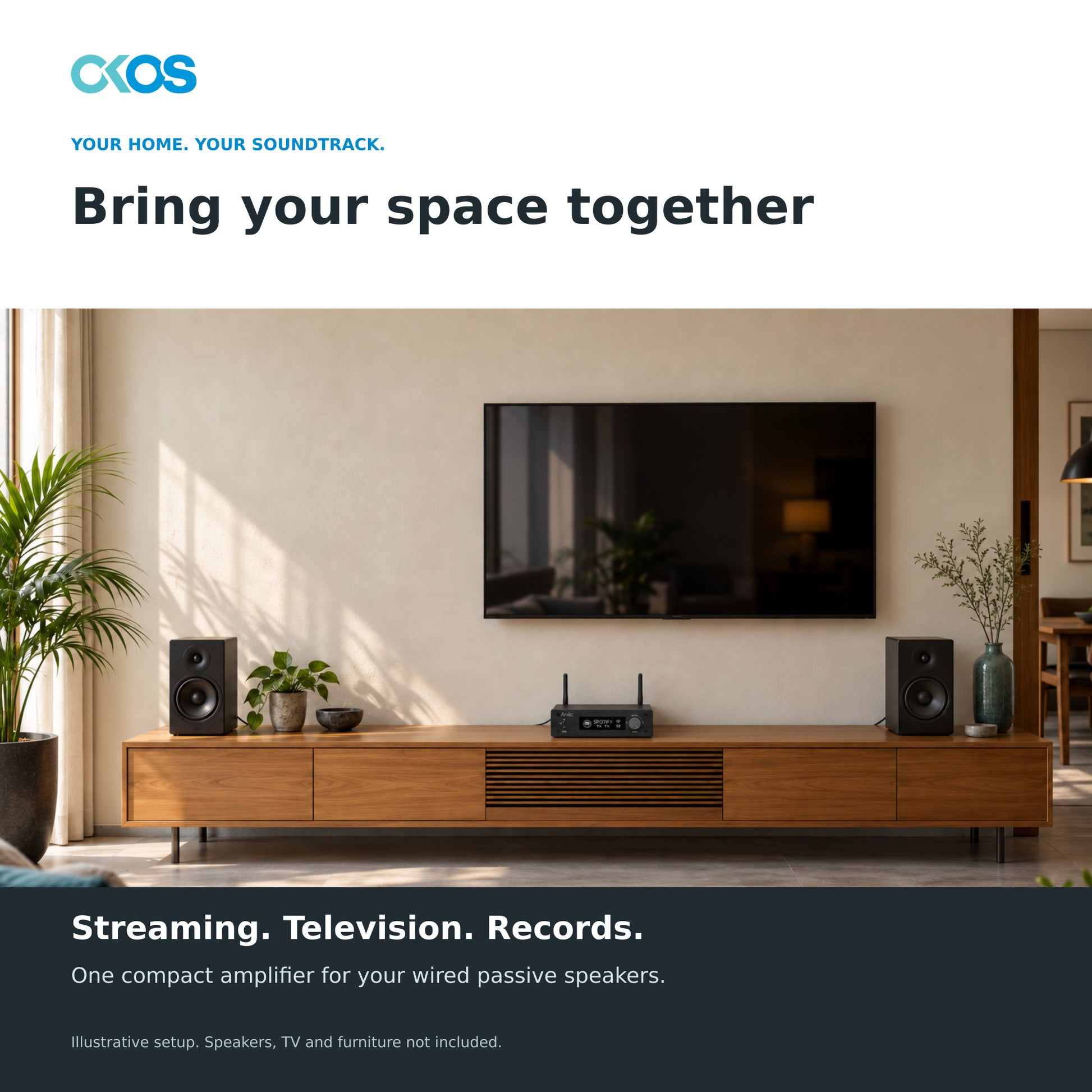 H50 amplifier in an illustrative living-room stereo setup