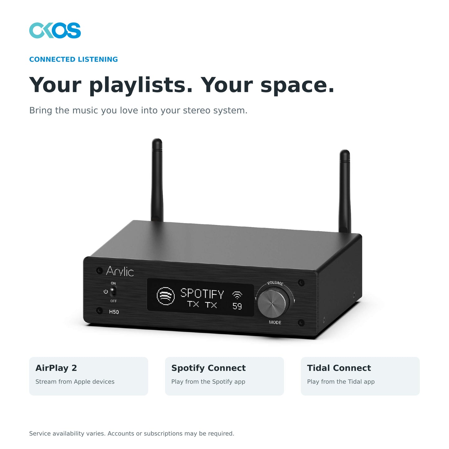 H50 streaming options: AirPlay 2, Spotify Connect and Tidal Connect