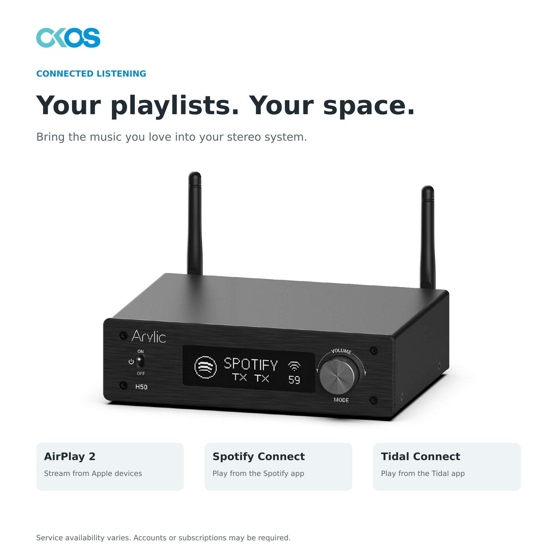 H50 streaming options: AirPlay 2, Spotify Connect and Tidal Connect