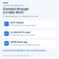 Wi-Fi models connect via a 2.4 GHz router and OKOS Smart app, without a Zigbee gateway. A 5 GHz-only network is unsuitable.