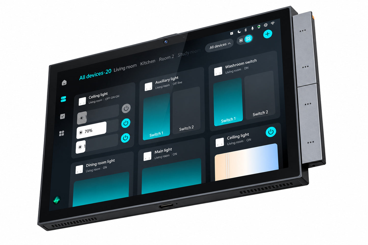 Illustrative angled product view showing the shortcut keys and lower edge.
