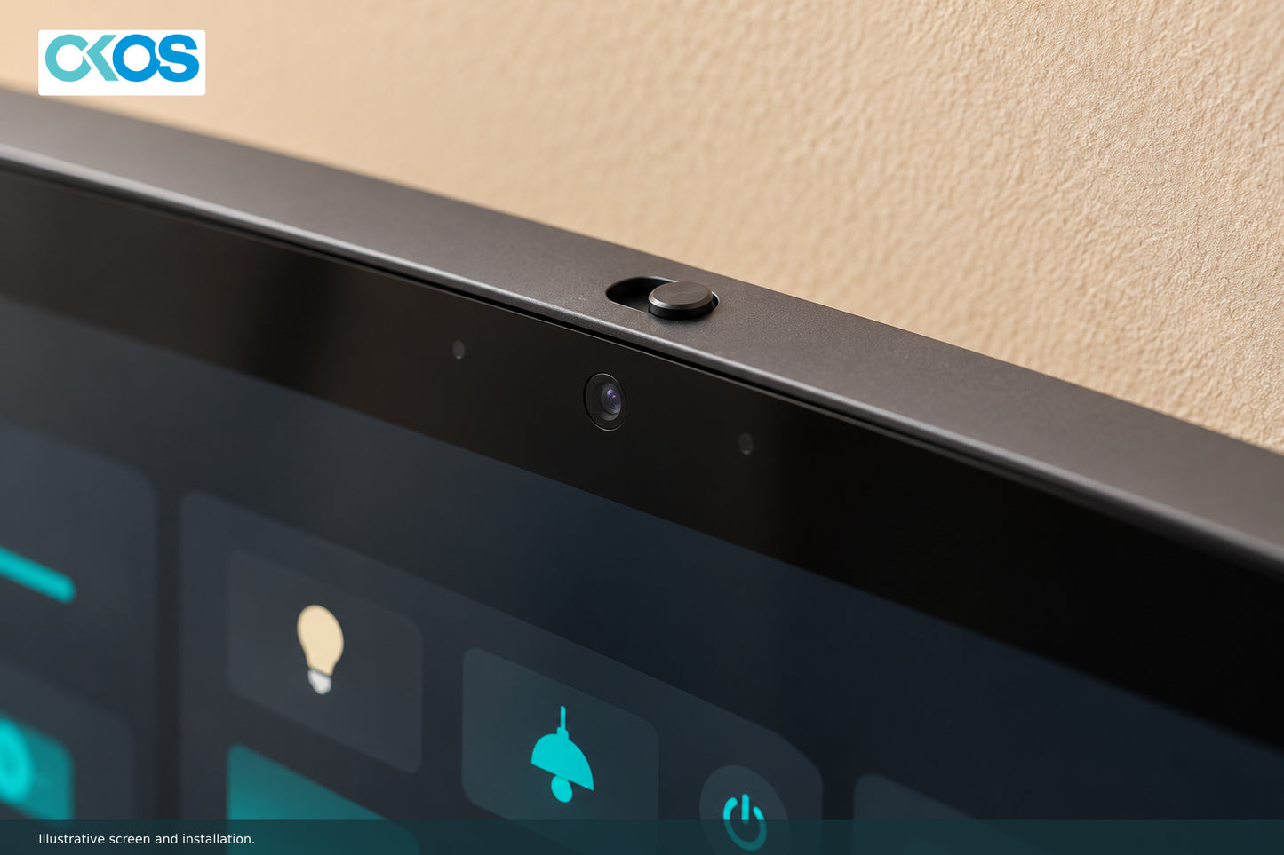 Illustrative close-up of the camera lens and physical privacy slider.