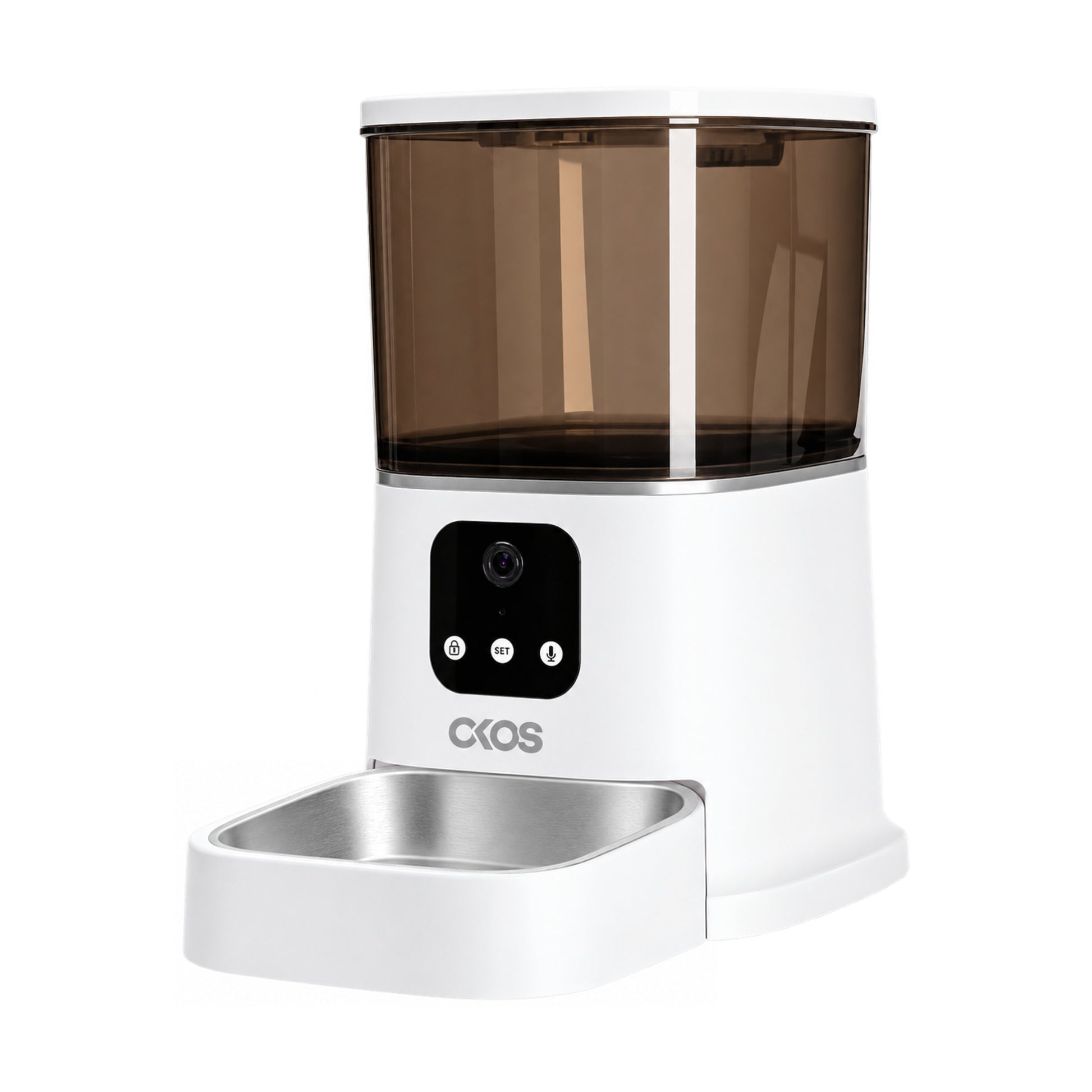 OKOS 6L single-camera smart pet feeder with stainless-steel bowl insert