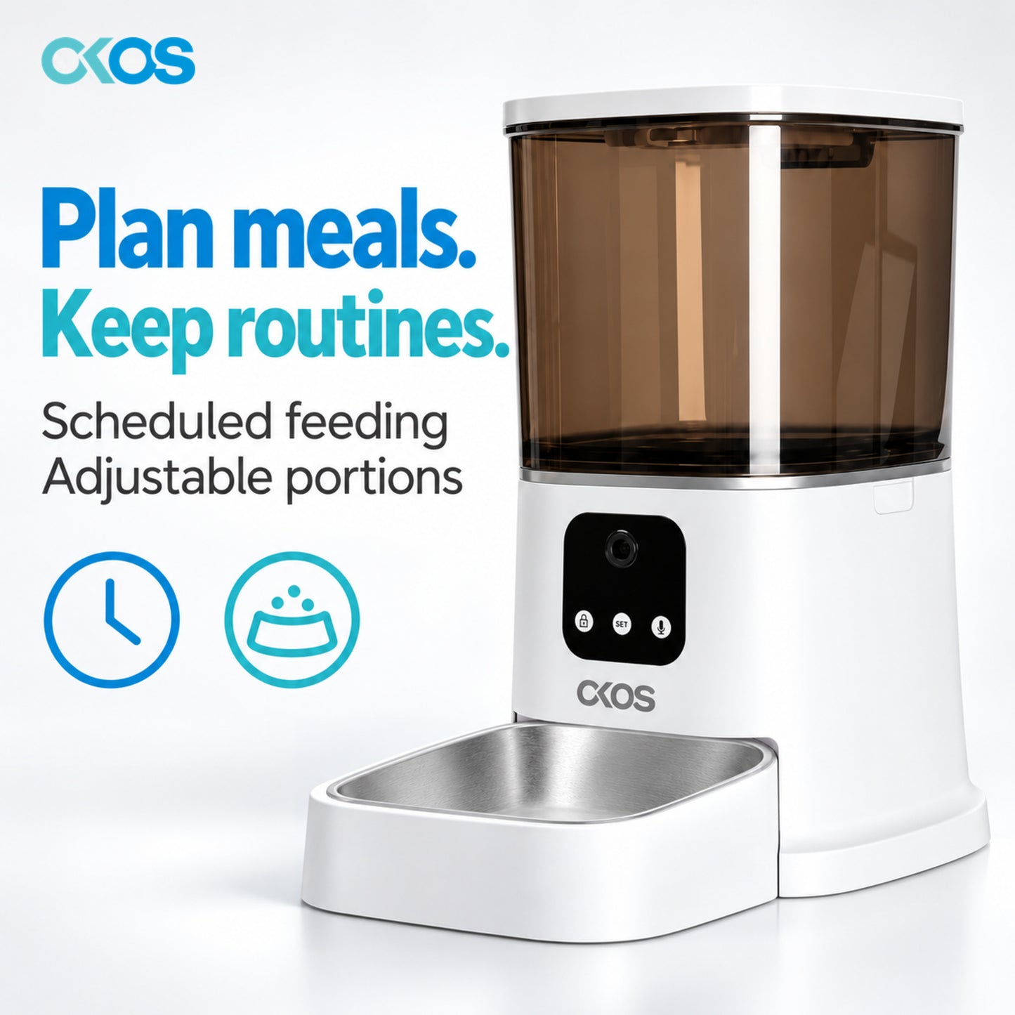 Plan feeding schedules and adjust servings through the OKOS Smart app