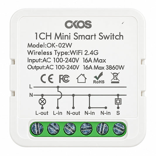 OKOS 1-Gang Wi-Fi Smart Switch Module: Pure-white AI-assisted product hero
