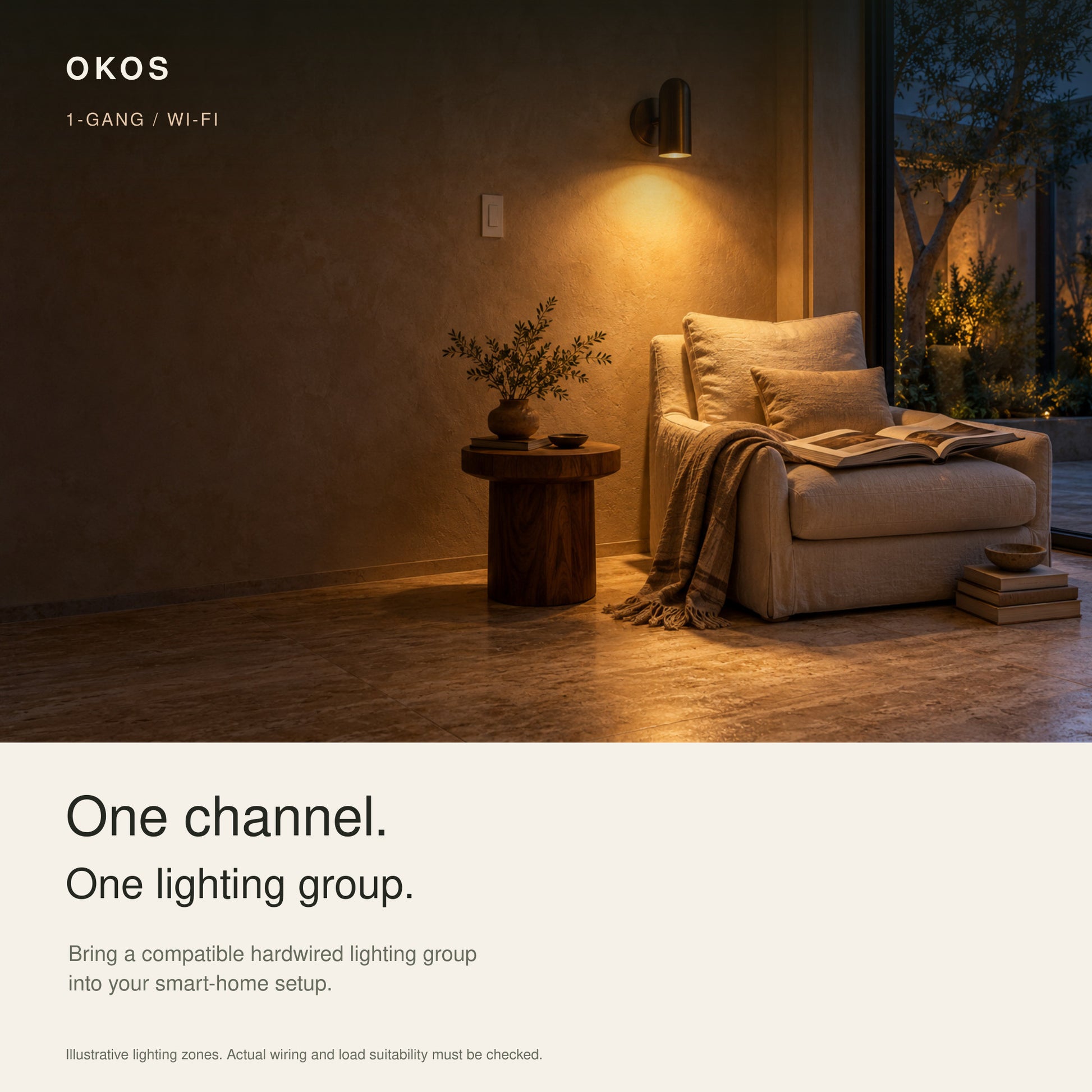 OKOS 1-Gang Wi-Fi Smart Switch Module: Variant-specific lighting-channel application story
