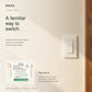 OKOS 3-Gang Wi-Fi Smart Switch Module: Finished-wall switch context with source-based AI-assisted product inset