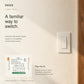 OKOS 4-Gang Wi-Fi Lighting Switch Module: Finished-wall switch context with source-based AI-assisted product inset
